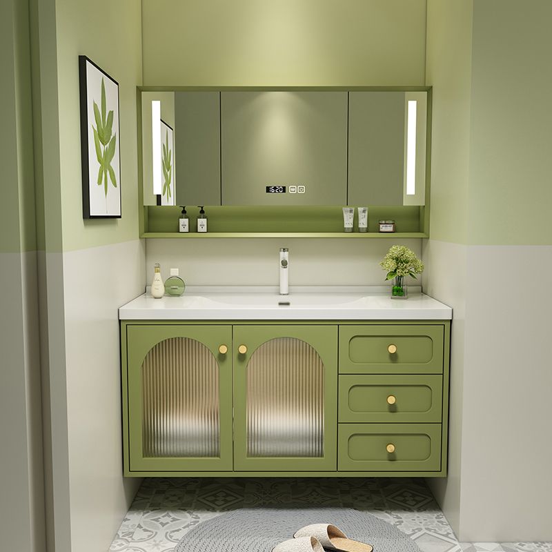 2 Doors Bath Vanity Drawers Mirror Wall Mount Rectangle Single Sink Wood Frame Vanity