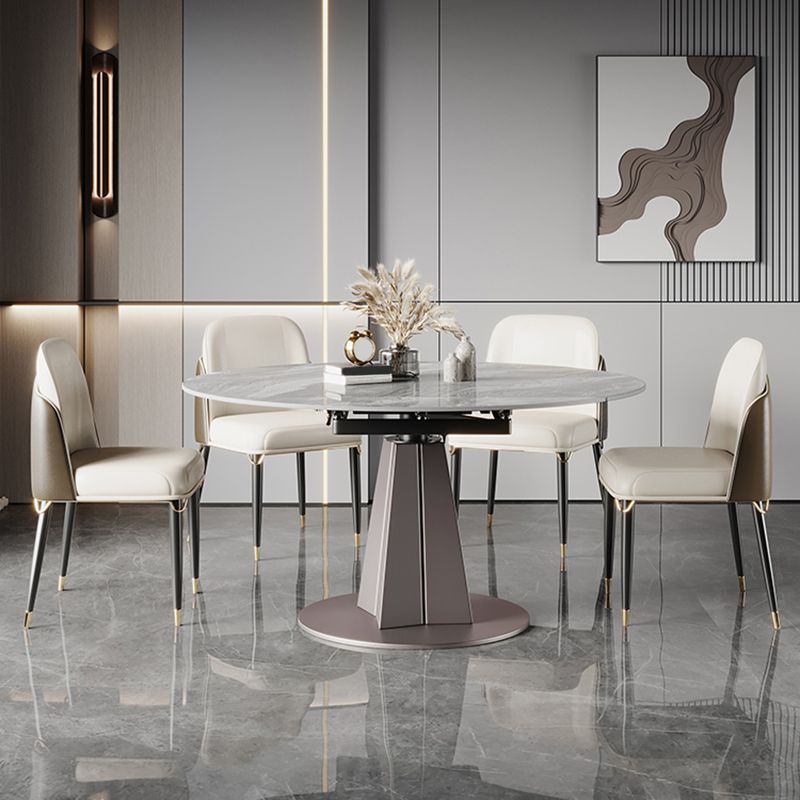 Metal and Slate Table Modern Minimalist Family Retractable Round Dining Table