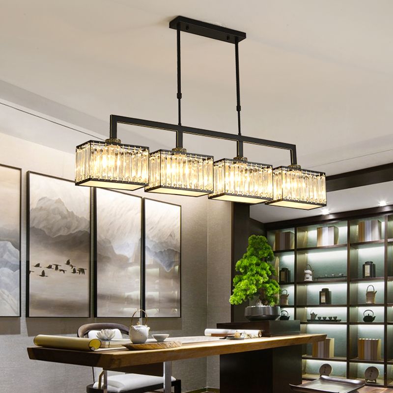 Modern Rectangle Shade Island Pendant Crystal Multi Lights Island Light for Restaurant