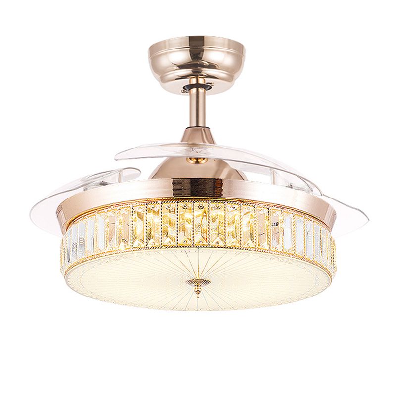 Chrome / Gold LED Crystal Ceiling Fan Fixture Minimalist Drum Fna Lighting Ceiling