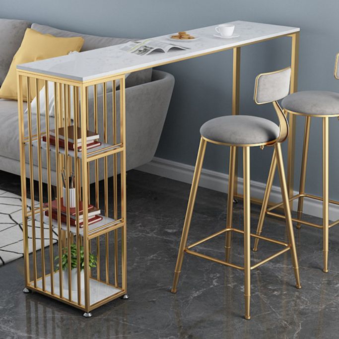 Glam Style Bar Table Artificial Marble Top Pub Table with Cabinet for Dining Room