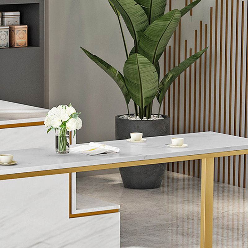 Glam 1/3/5 Pieces Bar Table Set Rectangle Stone Counter Table with High Stools for Kitchen