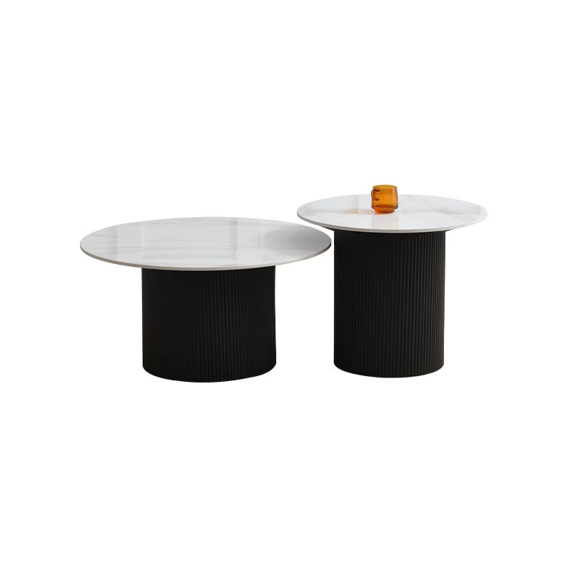 Slate Round Coffee Table Pedestal Cocktail Table Set in White
