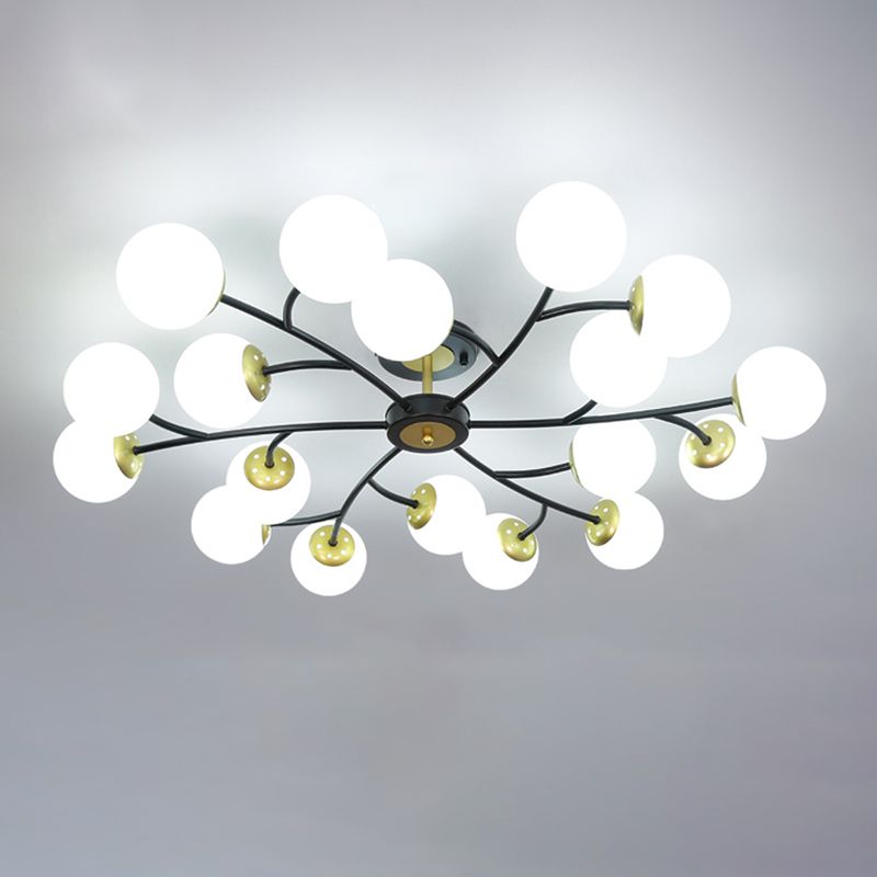 Ball Shape Glass Flush Light Modern Style Multi Lights Flush Mount Fixture in Black