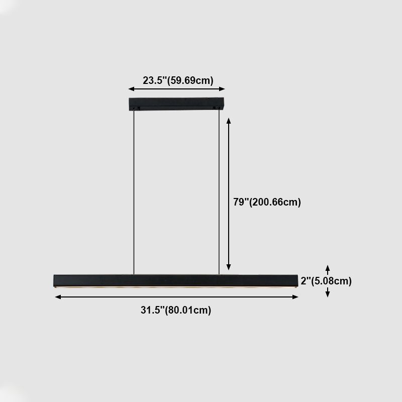 Black Metal Island Light Fixtures Modern Linear Restaurant Hanging Lamp with Acrylic Shade
