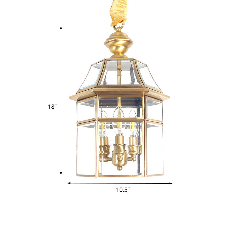 3 Lampenkäfig Decke Kronleuchter traditioneller klarer Glashängeln Beleuchtung in Messing