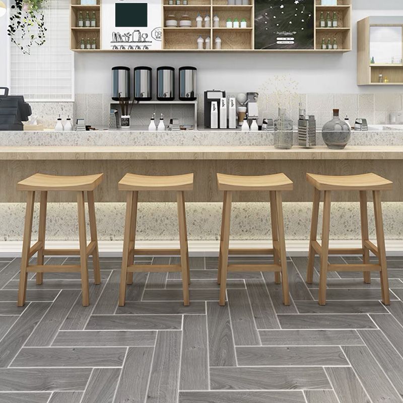 Solid Wood Backless Counter Stool Modern Armless Bar Stool with Wooden Footrest