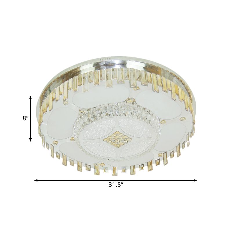 Stainless-Steel Circular Ceiling Lamp Contemporary Clear Crystal Blocks Parlor LED Flush Mount