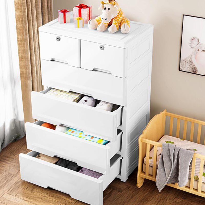 White Plastic Wardrobe Armoire Contemporary Storage Cabinet with Drawer