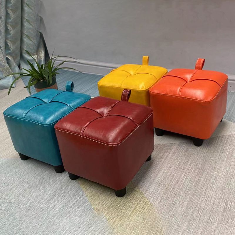 Contemporary PU Leather Pouf Chair Plain Square Tufted Water Resistant Target Pouf