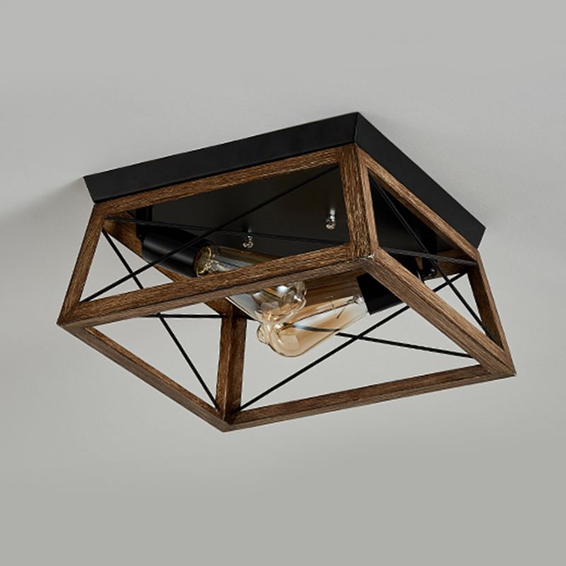 Metal Square Flush Mount Light Industrial 2 Lights Flush Mount Ceiling Fixture in Black