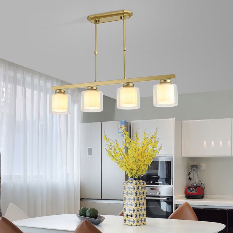 Glass Cylinder Island Pendant Lighting Modern Multiple-Light Island Light Fixtures