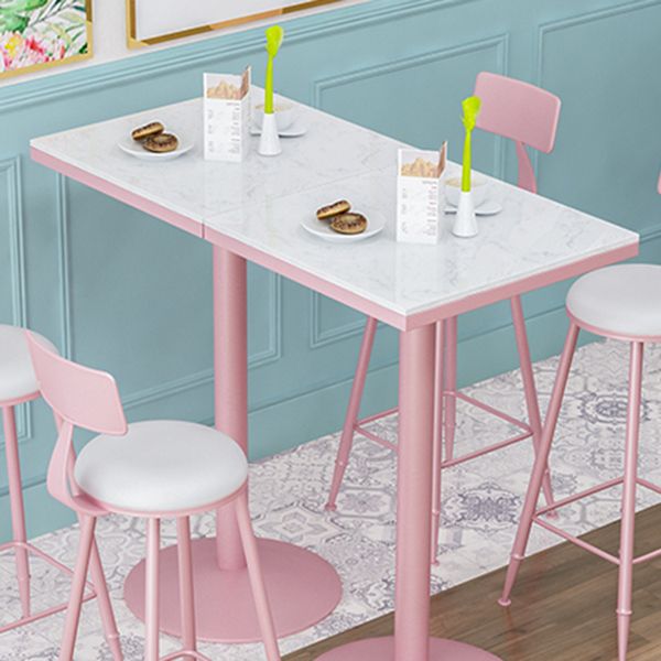 Industrial Style Pink Bar Table Marble White 23.6"W Top Indoor Bistro Table
