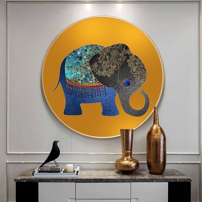 Elephant Wall Art Decor Textured Asian Style for Dining Room Wrapped Canvas