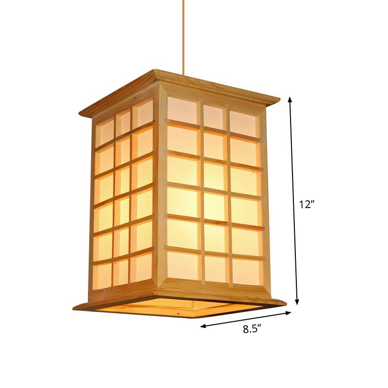 Asian 1 Head Pendant Light Beige House Suspended Lighting Fixture with Wood Shade