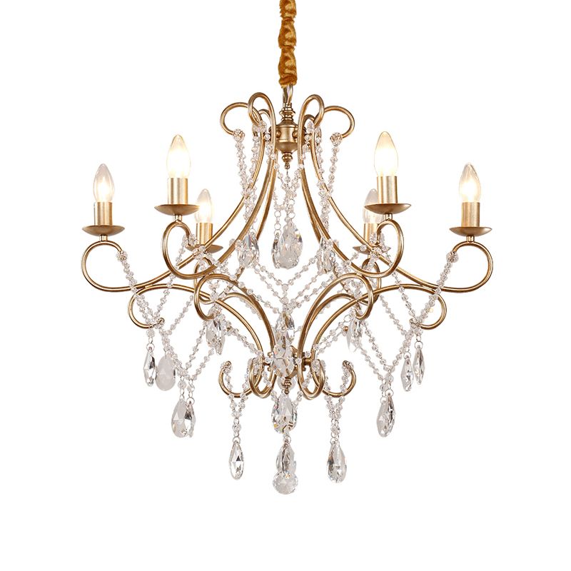 Candlestick kroonluchter lamp eigentijdse metaal 6 lichten gouden plafond hanger met kristal accent