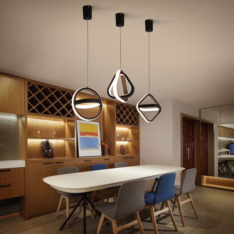 Geometrical Shape LED Pendant Lamp Modern Minimalist Metal Hanging Lamp for Living Room