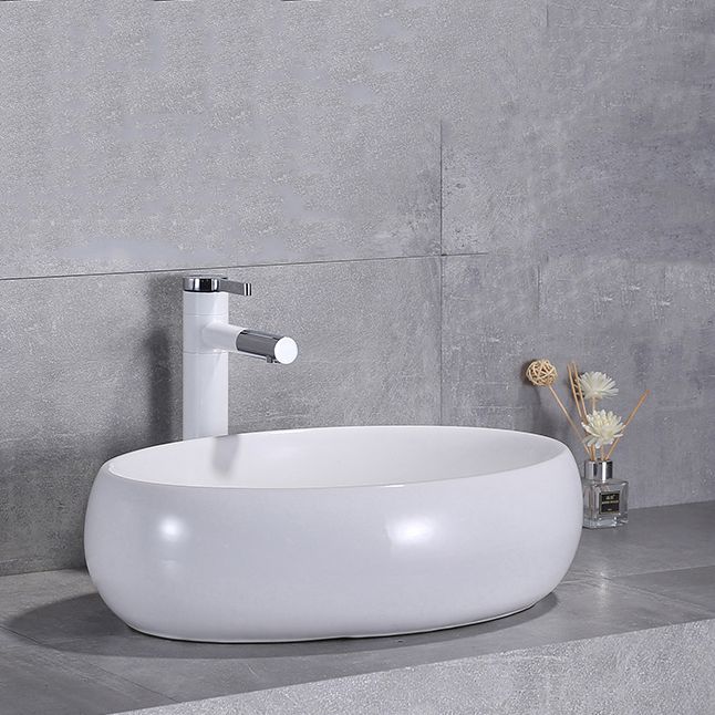 Contemporary Trough Sink Porcelain Trough Bathroom Sink with Faucet Included