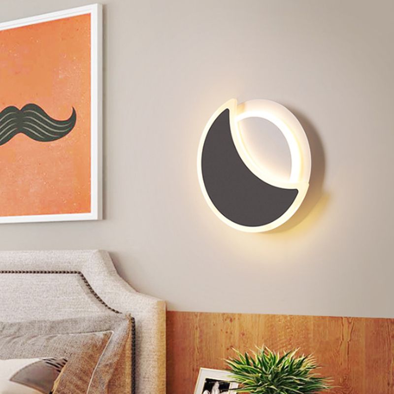 Acrylic Moon Eclipse Flush Wall Sconce Nordic Black/White LED Wall Mount Lamp in Warm/White Light for Bedroom