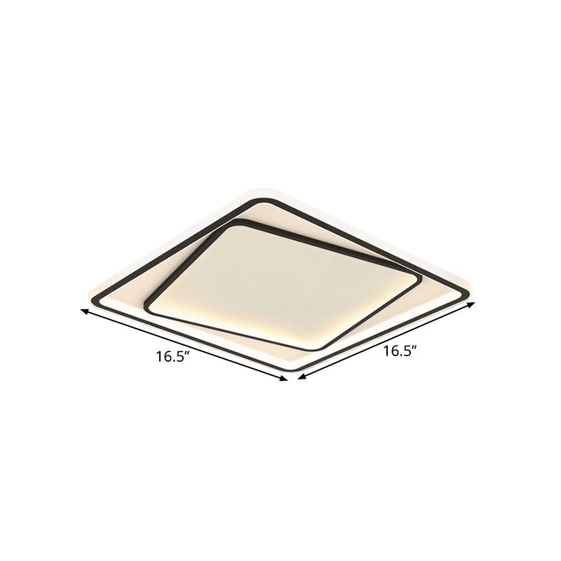 Plafonnier carré minimalisme en métal à LED pour chambre à coucher, éclairage encastré en noir, largeur de 16,5"/20,5" (la personnalisation sera de 7 jours)