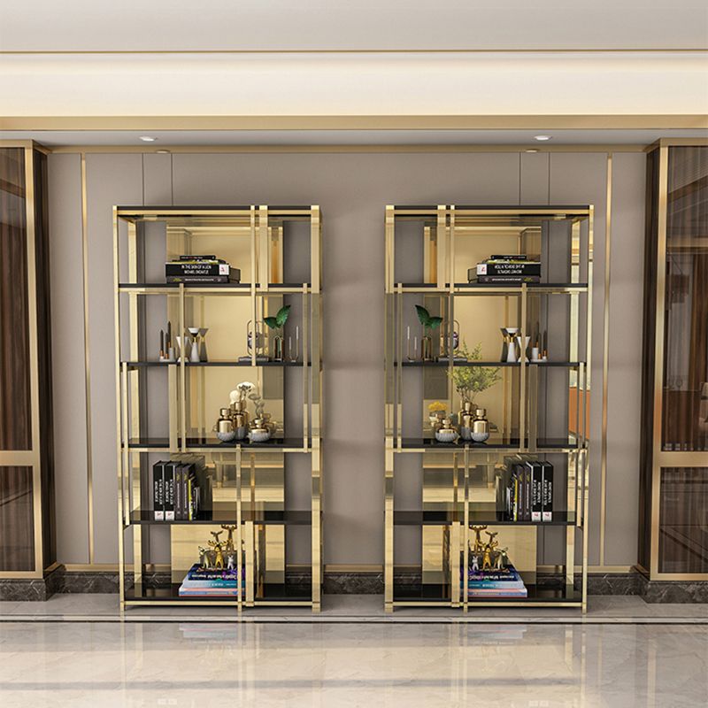 Gold Closed Back Bookshelf Glam Standard Engineered Wood Bookcase