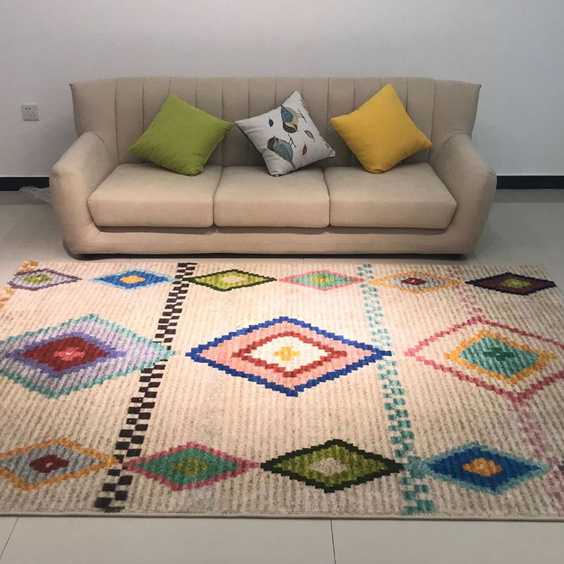 Nordischer Deko-Teppich, mehrfarbig, geometrisch bedruckt, Synthetik, rutschfest, haustierfreundlich, für den Innenbereich