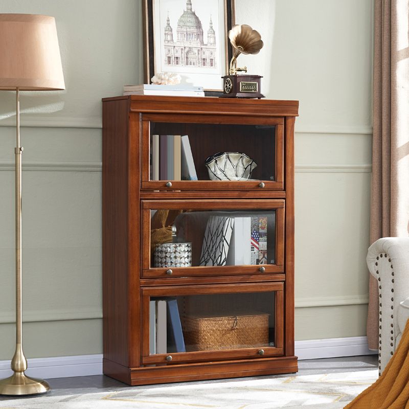 Wooden Standard Bookcase Modern Style Closed Back Vertical Bookshelf With Door