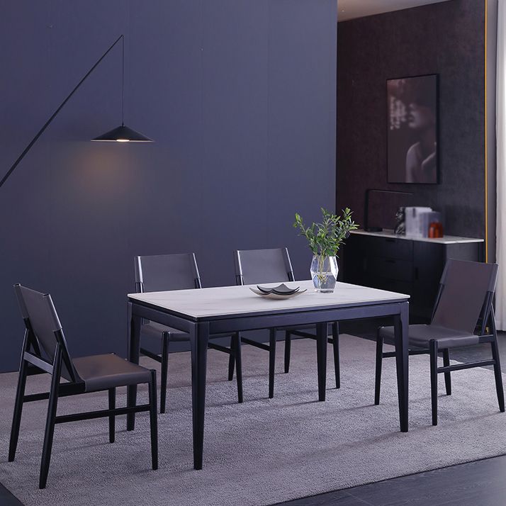 Rectangle 4 Legs Dining Table Mid-Century Modern White Fixed Table of Sintered Stone