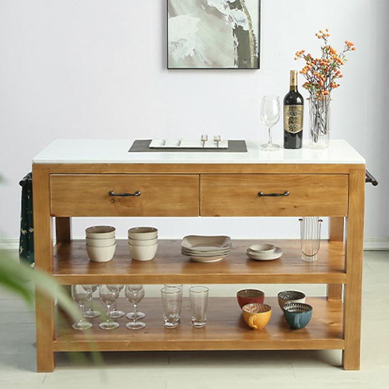 Modern Stationary Kitchen Island Set Wood Rectangular Kitchen Island Set for Home Use