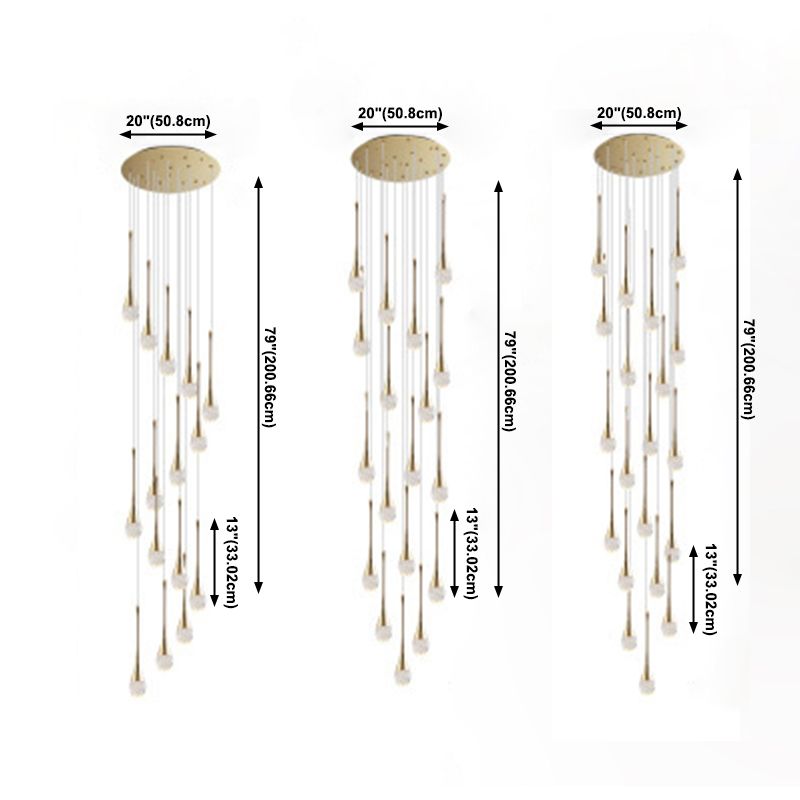 Crystal Gold LED Hanging Lamp in Modern Luxury Style Electroplate Aluminium Pendant Light for Stairs