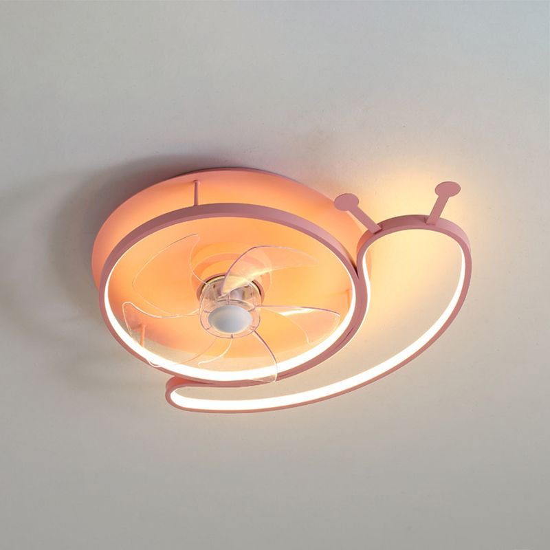 Loop Shaped Aluminum Fan Lighting Cartoon Pink Semi Flush Mounted Ceiling LED Light with Remote Control