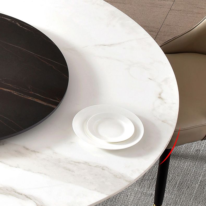 Traditional Luxury Dining Table Round Dining Table with Stainless Steel Pedestal