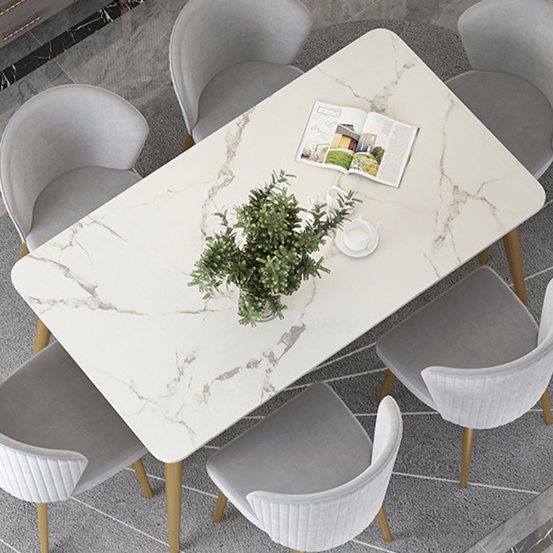 White Stone Top Dining Table Contemporary Rectangle Dining Table with 4 Legs
