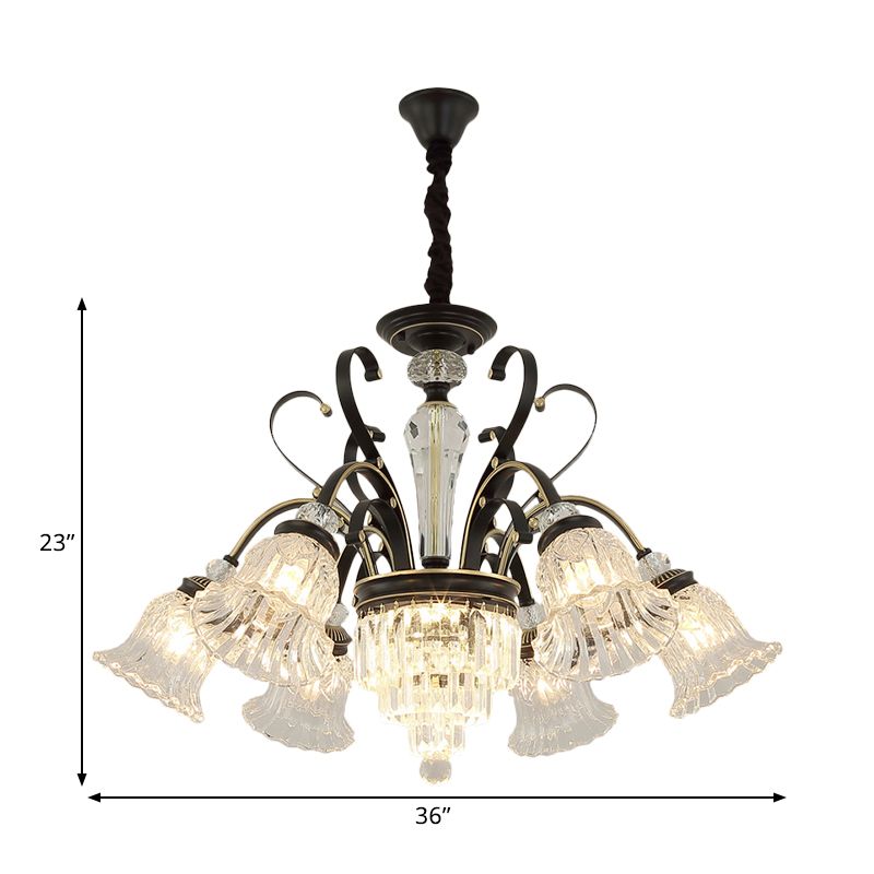 Beveled Glass Crystal Black Ceiling Chandelier Bell 6/8 Heads Traditional Pendant Light Kit