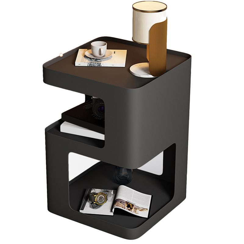 Modernistic Side End Snack Table with Metal Shelves Bedroom Side Table
