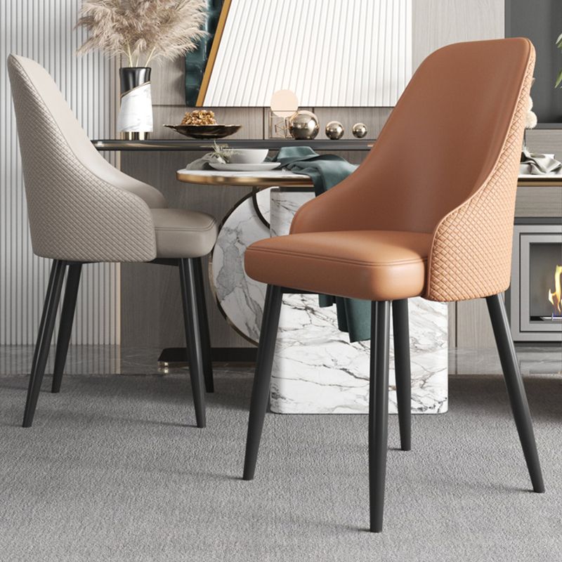 Industrial Style Side Chair Leather Side Dining Chair with Metal Base
