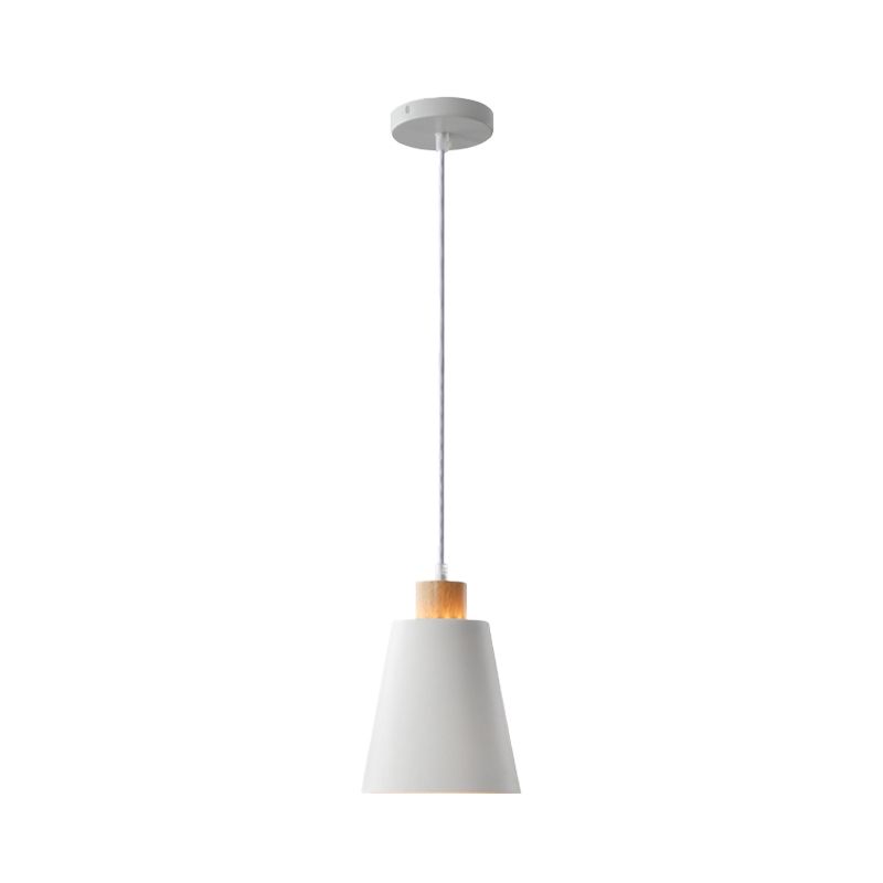 Contemporary Bucket Shade Pendant Lamp Metallic White Finish Hanging Light with Round/Linear Canopy for Hallway