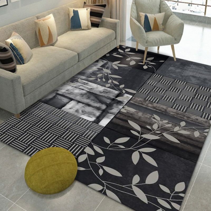 Flower Plant Rug Area Carpet Easy Care Machine Washable Indoor Rug for Decoration