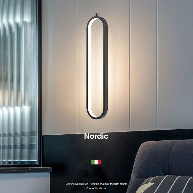 Illuminazione a sospensione lineare minimalista, tonalità rettangolare appesa la luce per camera da letto