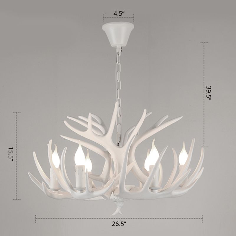 Resin Candle Suspension Light Country Style Restaurant Chandelier with Antler Deco