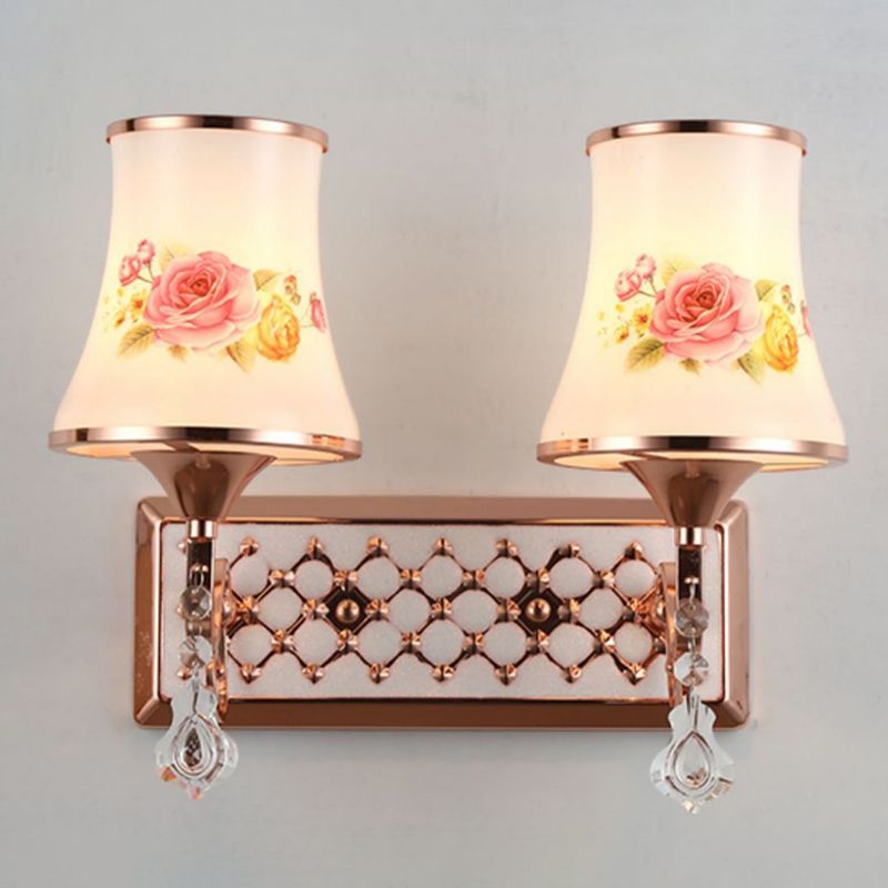 White Glass Flared Wall Lamp Contemporary Gold Wall Light Fixture for Bedroom