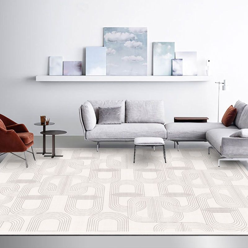 White Random Stripe Rug Polyester Modern Rug Washable Rug for Home Decor