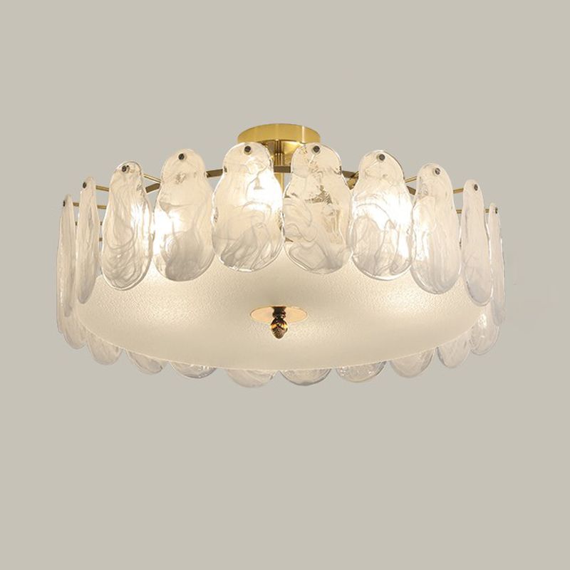 Drum Shape Flush Ceiling Lights Modern Style Glass 6/8 Lights Flush Mount Fixture in Clear