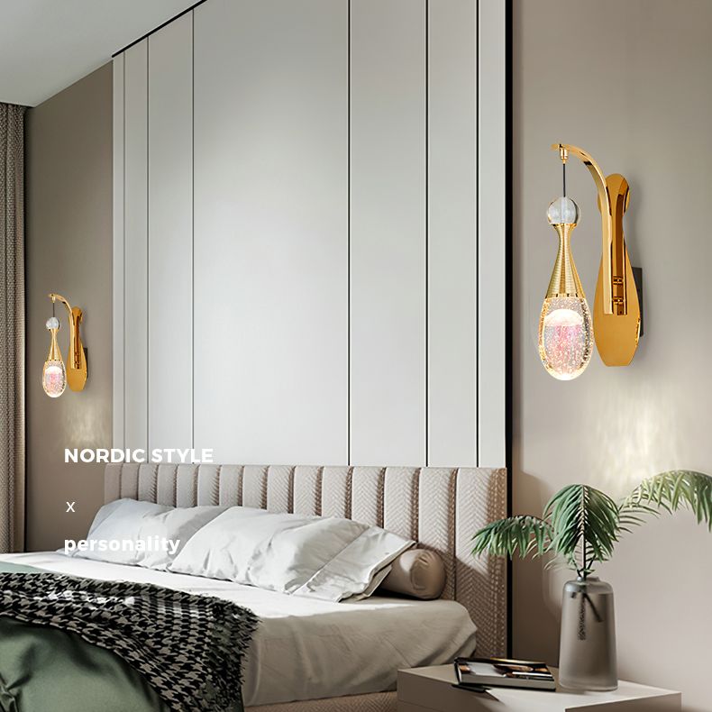 Nordic Style LED Sconce Light Fixture Teardrop Wall Lighting Fixture with Crystal Shade