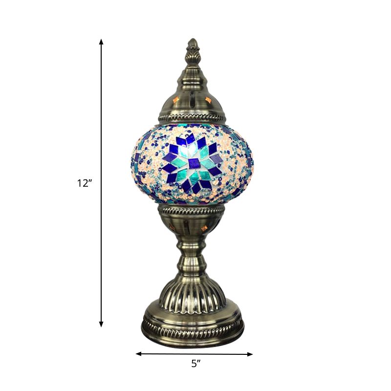 Lampada da tavolo sferica tradizionale blu/verde/fluorescente vetro giallo 1 bulbo soggiorno illuminazione