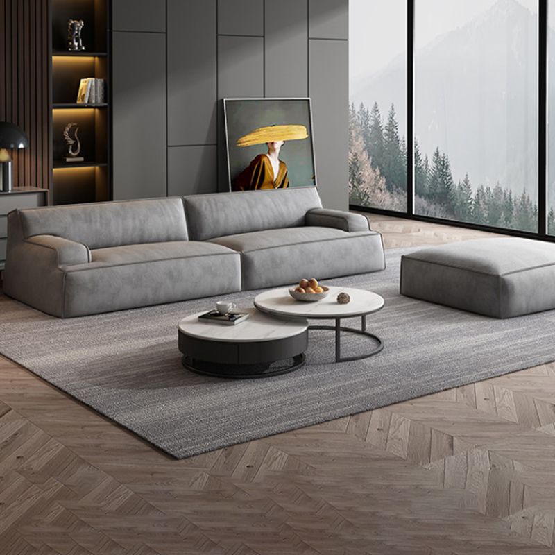 Standard Contemporary Tight Back Recessed Arm Sofa Couch in Grey