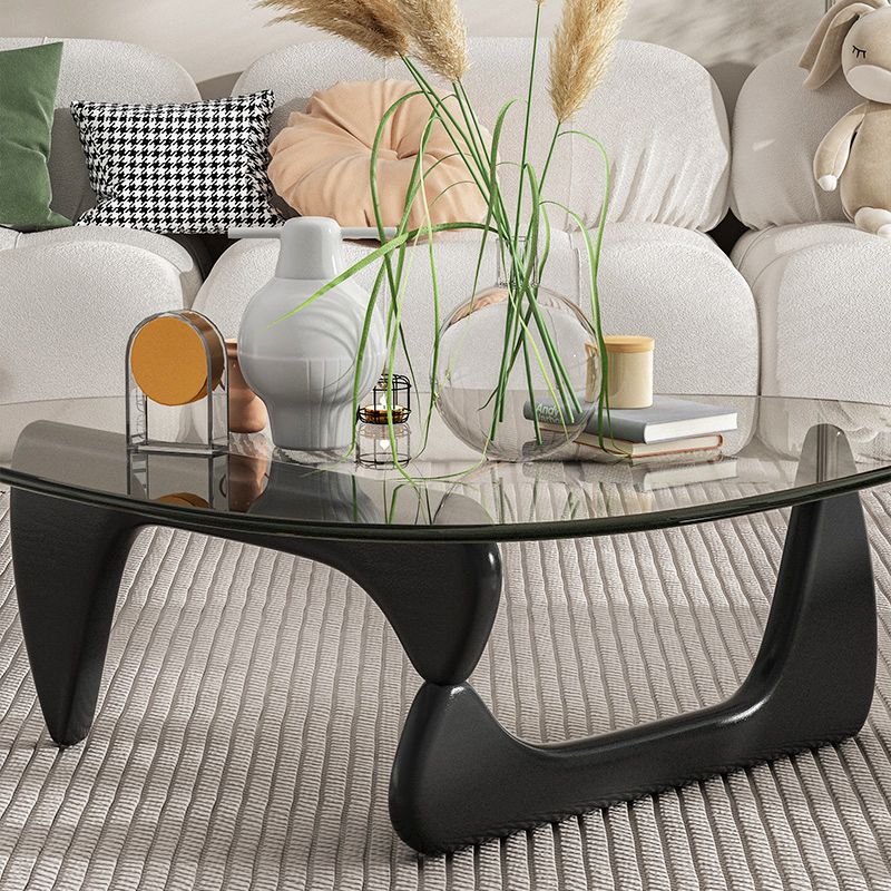 Contemporary Abstract Wooden Base Irregular Glass Top Coffee Table