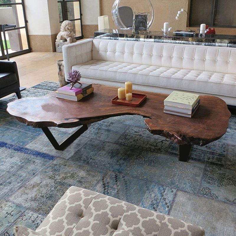 Modern Live Edge Coffee Table Geometric Red Wood Sled Cocktail Table