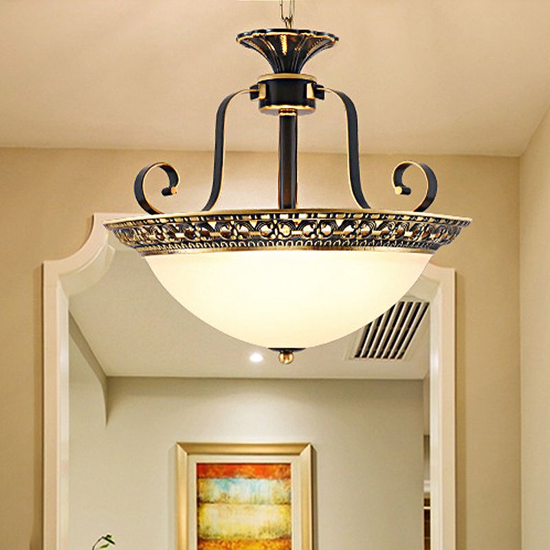 3 Bulbs Ceiling Lamp with Bowl Shade Metal Traditional Dining Room Chandelier Pendant Light in Gray and Black