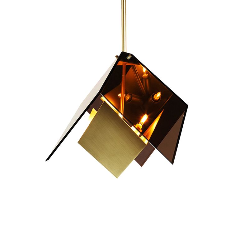 Origami Pendant Lamp Modernist Amber Glass 3 Lights Kitchen Led Hanging Ceiling Light Kit